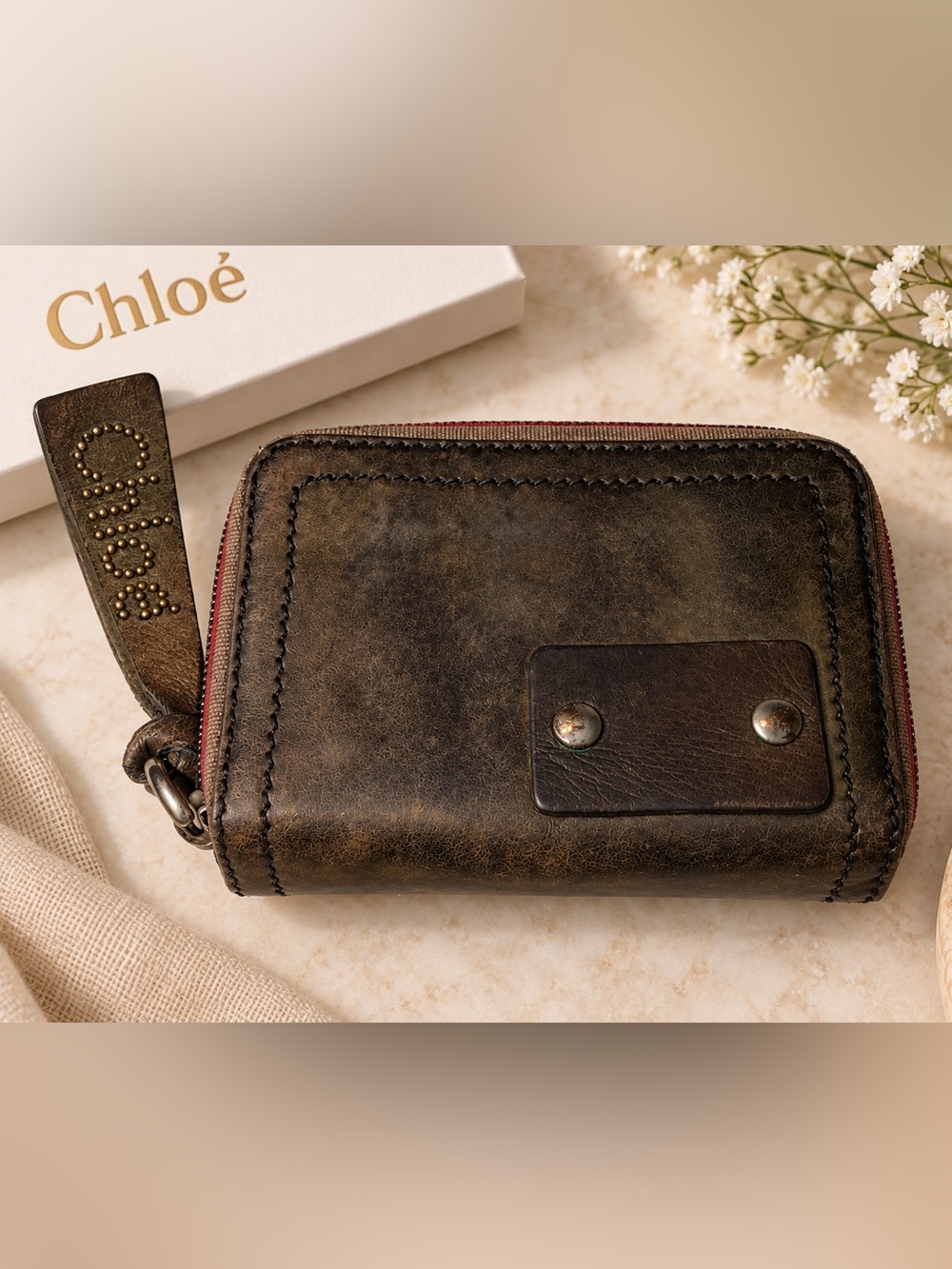Vintage Chloé Leather Zip Around Wallet Studded Logo Double Tassel